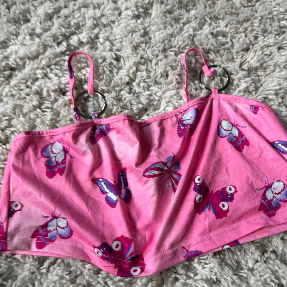 Eye-catching Vibrant Pink Butterfly women’s streetwear vintage Crop Top with Rin - Picture 3 of 3